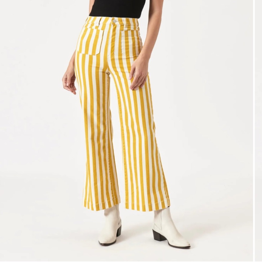 NWT Rolla’s high rise wide leg sailor jeans in Florence stripe gold. Size 30.